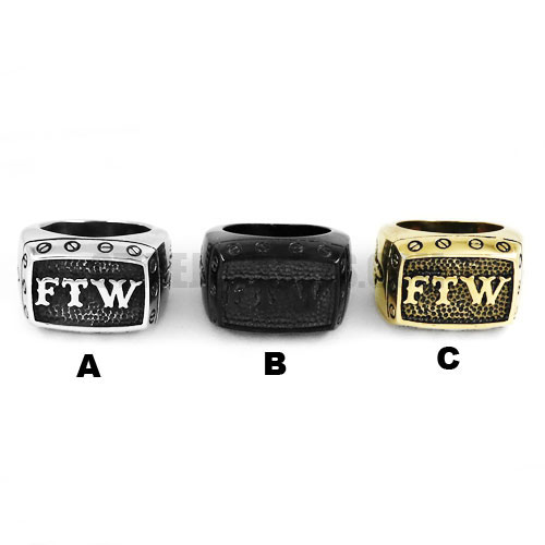 Stainless Steel Carved 'FTW' Middle Finger Mechanical Screw Biker Ring, Silver, Black, Gold SWR0376SE - Click Image to Close